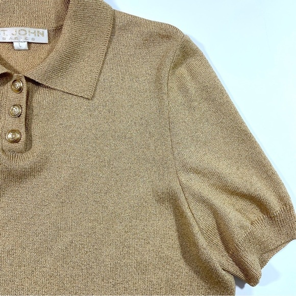 St John Santana Knit Collared Sweater Short Sleeve Gold Metallic - Picture 5 of 7